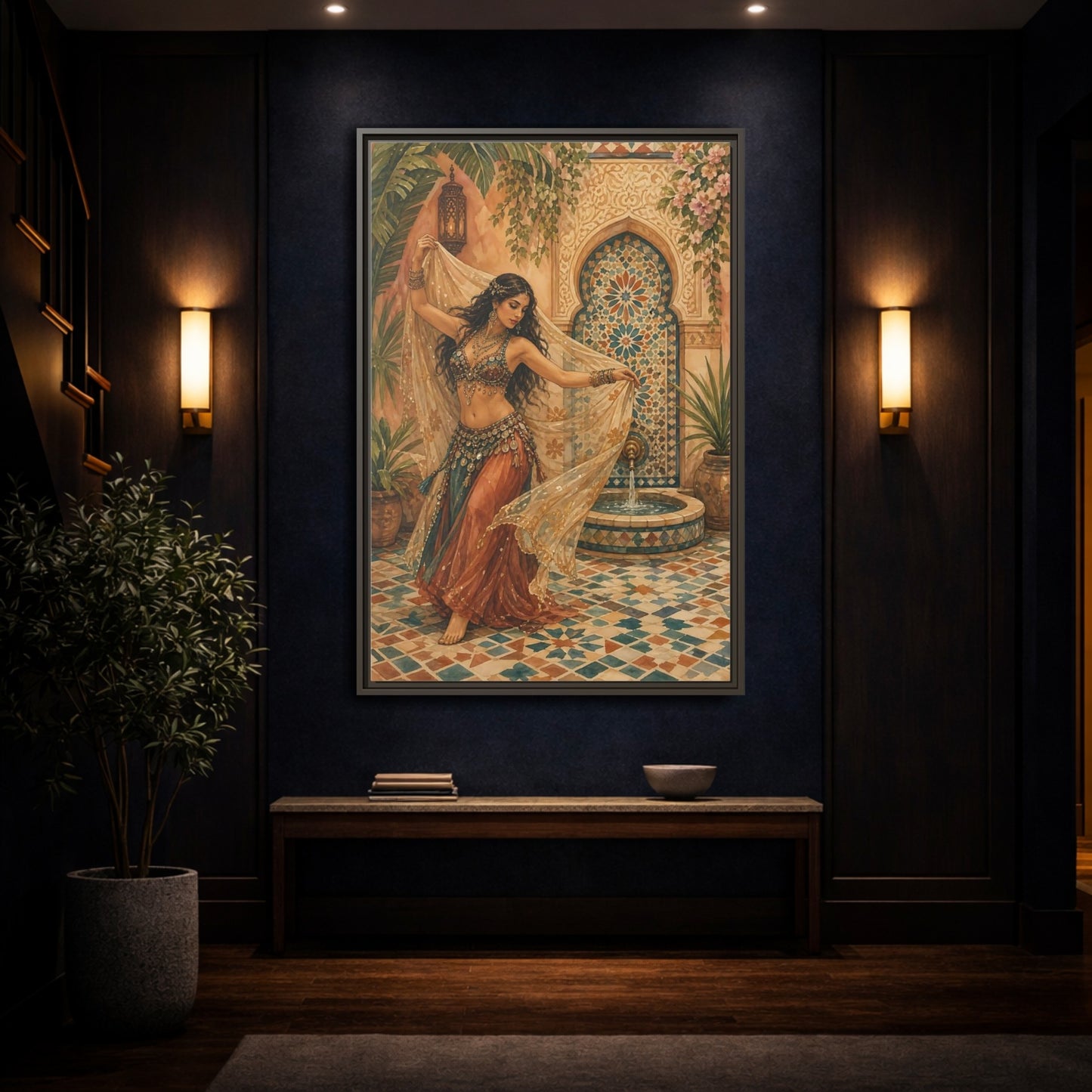 Mockup 4. Fairytale Belly Dancer Moroccan Dancer shown as framed canvas print