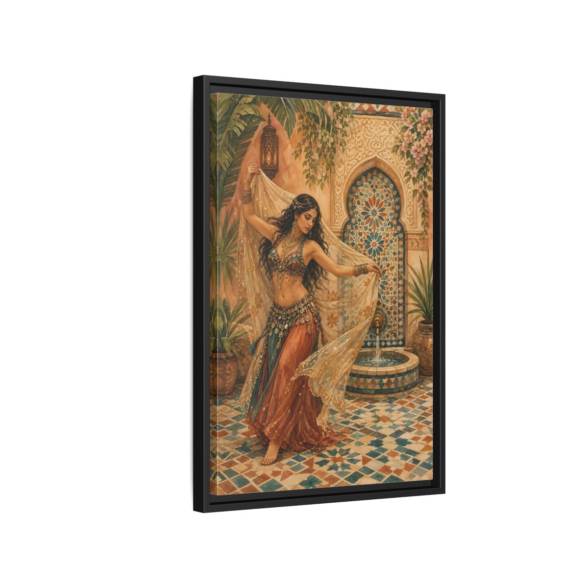 Side Mockup 3. Fairytale Belly Dancer Moroccan Dancer shown as framed canvas print