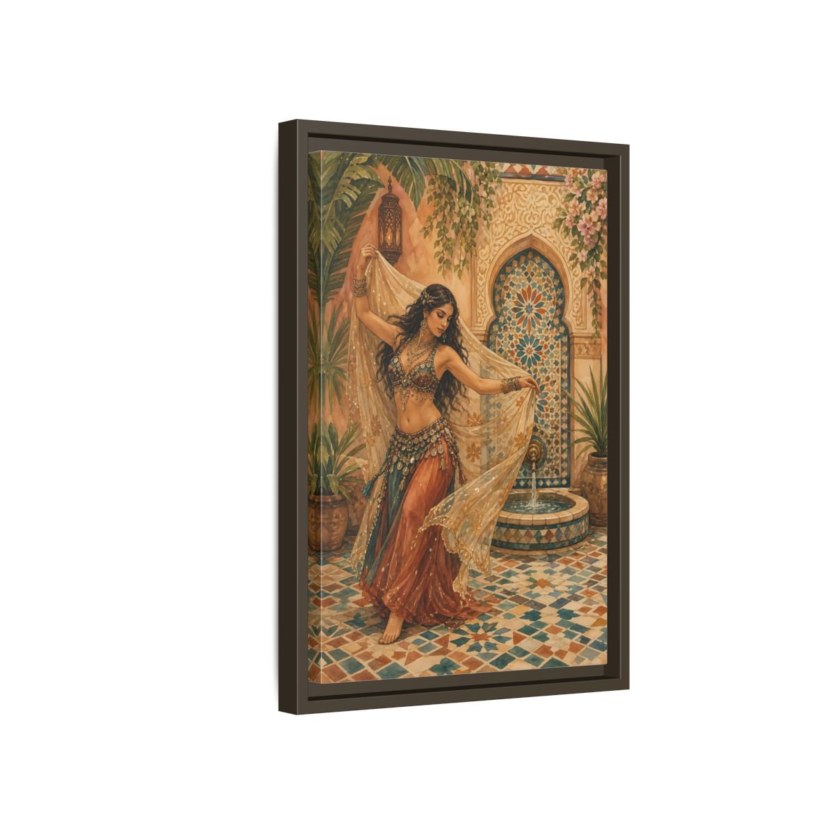 Side Mockup 5. Fairytale Belly Dancer Moroccan Dancer shown as framed canvas print