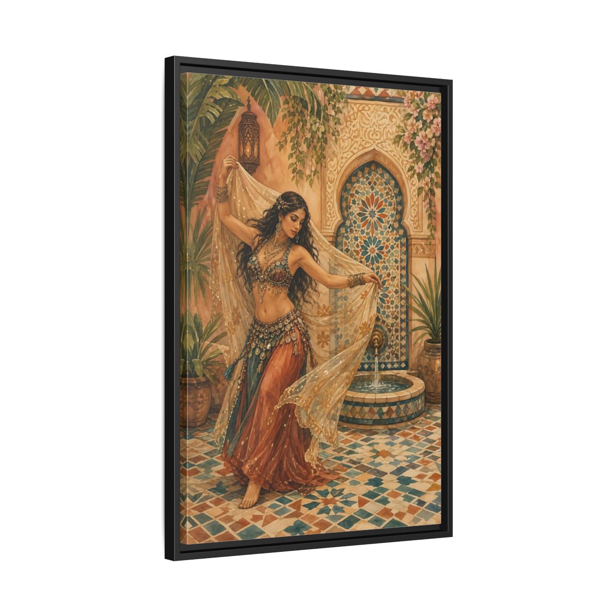 Side Mockup 14. Fairytale Belly Dancer Moroccan Dancer shown as framed canvas print