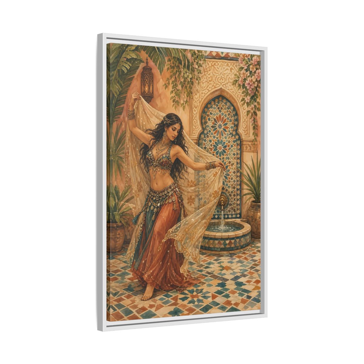 Side Mockup 10. Fairytale Belly Dancer Moroccan Dancer shown as framed canvas print