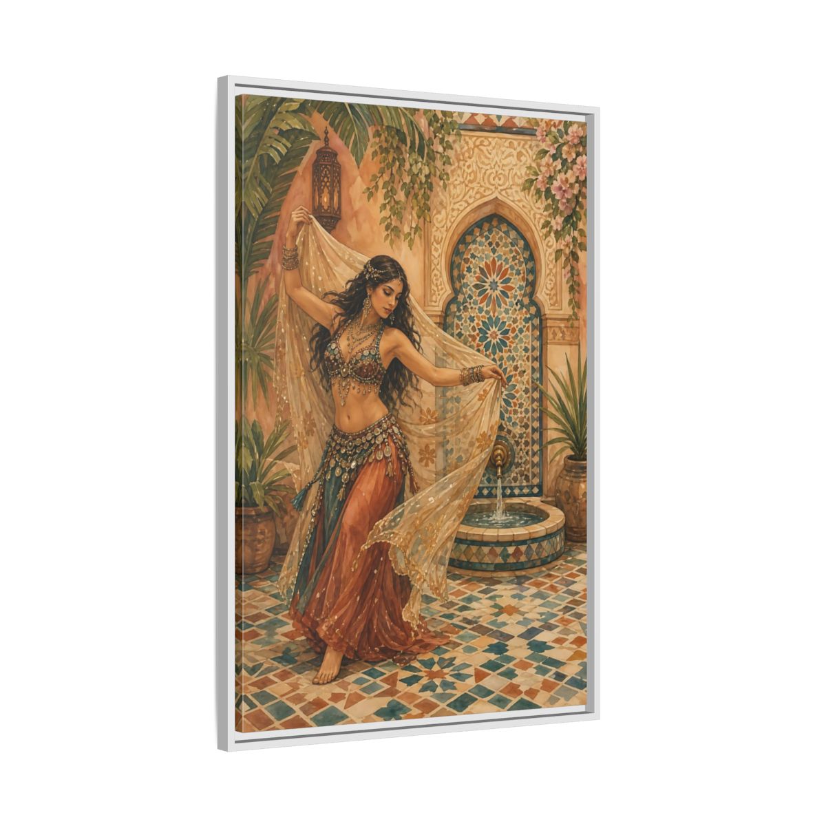 Side Mockup 9. Fairytale Belly Dancer Moroccan Dancer shown as framed canvas print