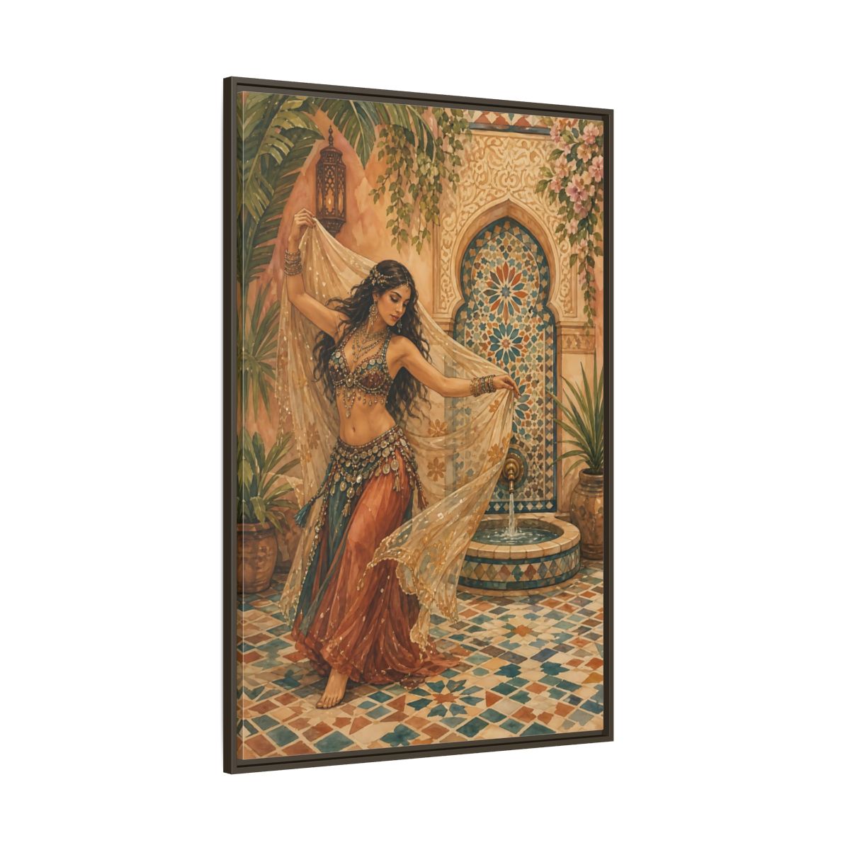 Side Mockup 8. Fairytale Belly Dancer Moroccan Dancer shown as framed canvas print