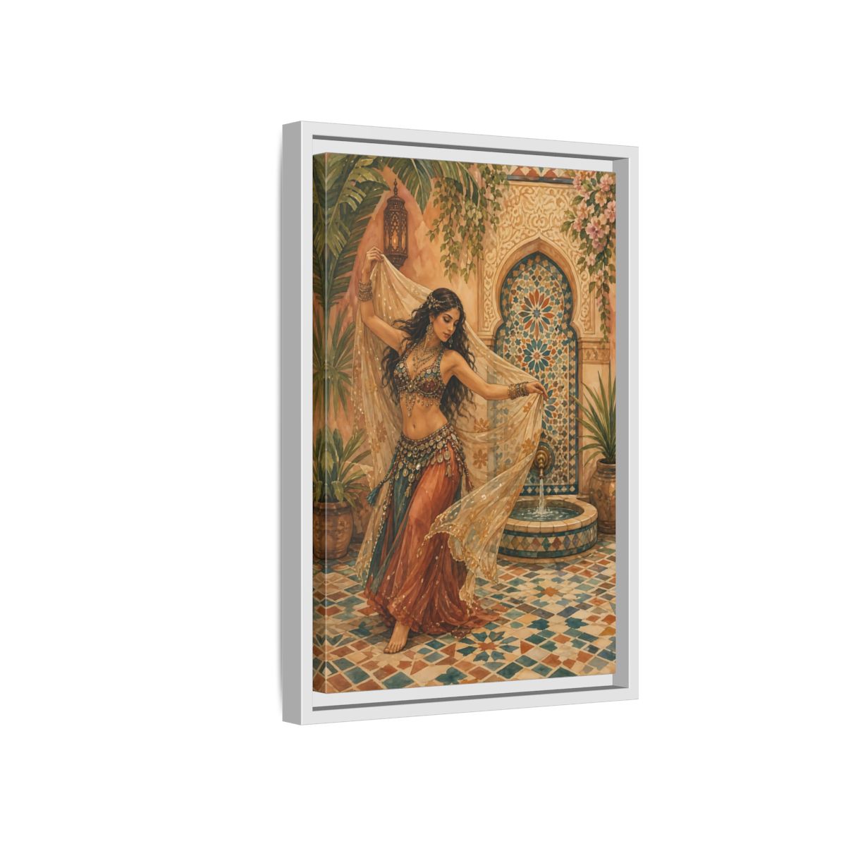 Side Mockup 4. Fairytale Belly Dancer Moroccan Dancer shown as framed canvas print
