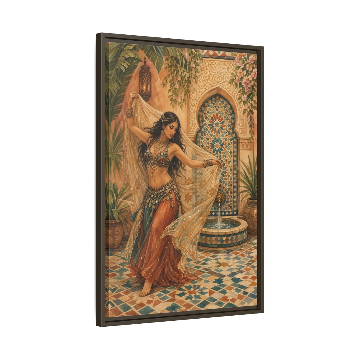 Side Mockup 11. Fairytale Belly Dancer Moroccan Dancer shown as framed canvas print