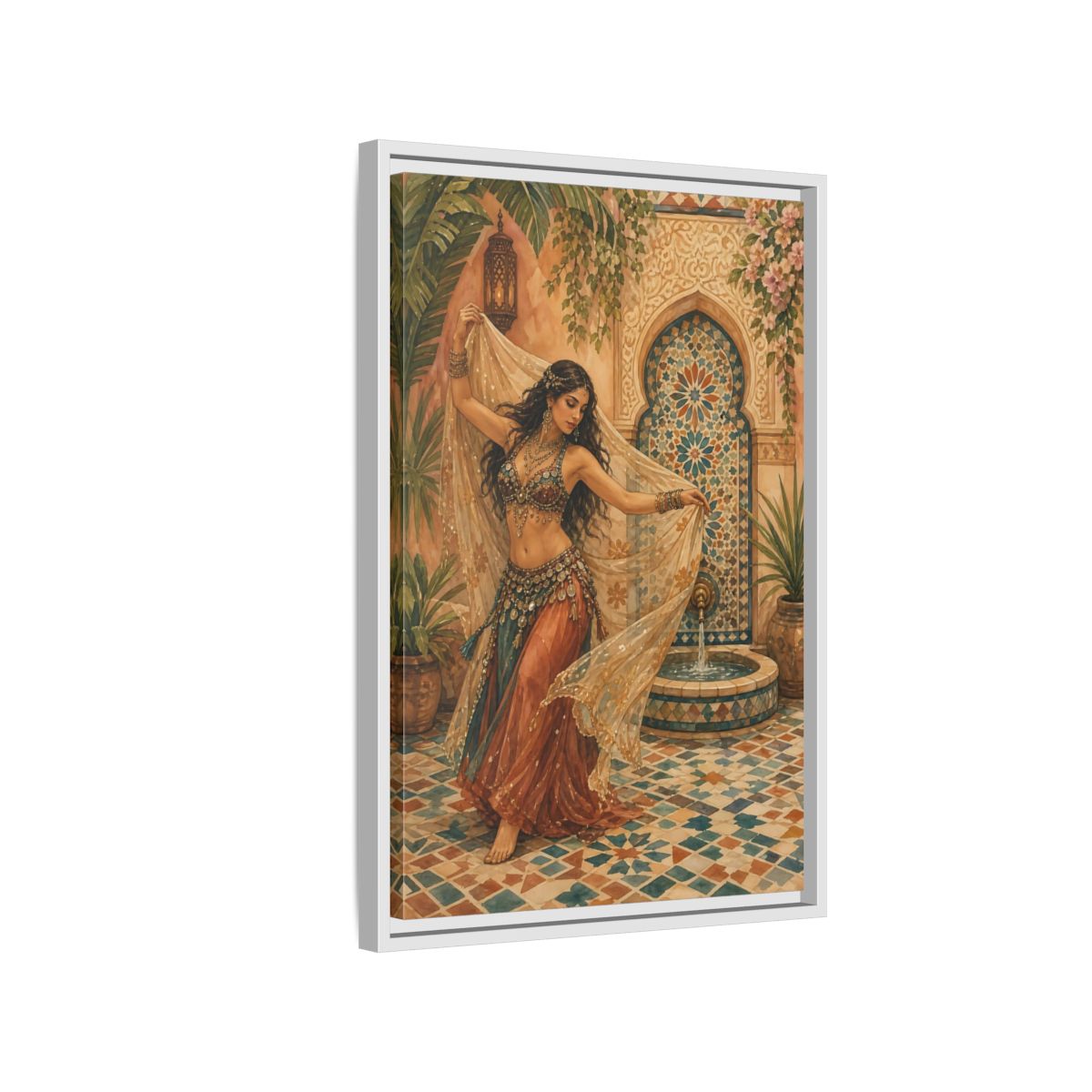 Side Mockup 1. Fairytale Belly Dancer Moroccan Dancer shown as framed canvas print