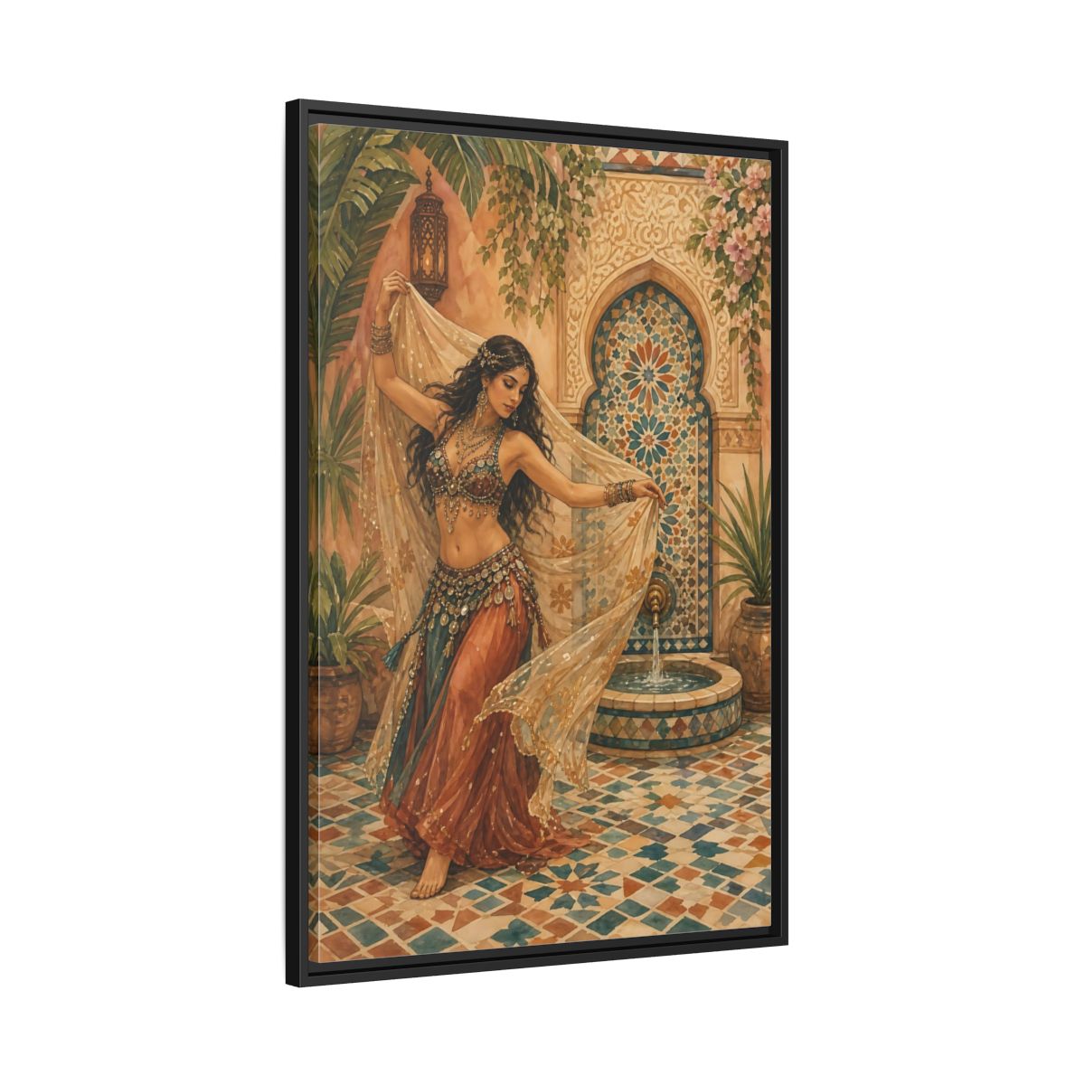 Side Mockup 13. Fairytale Belly Dancer Moroccan Dancer shown as framed canvas print