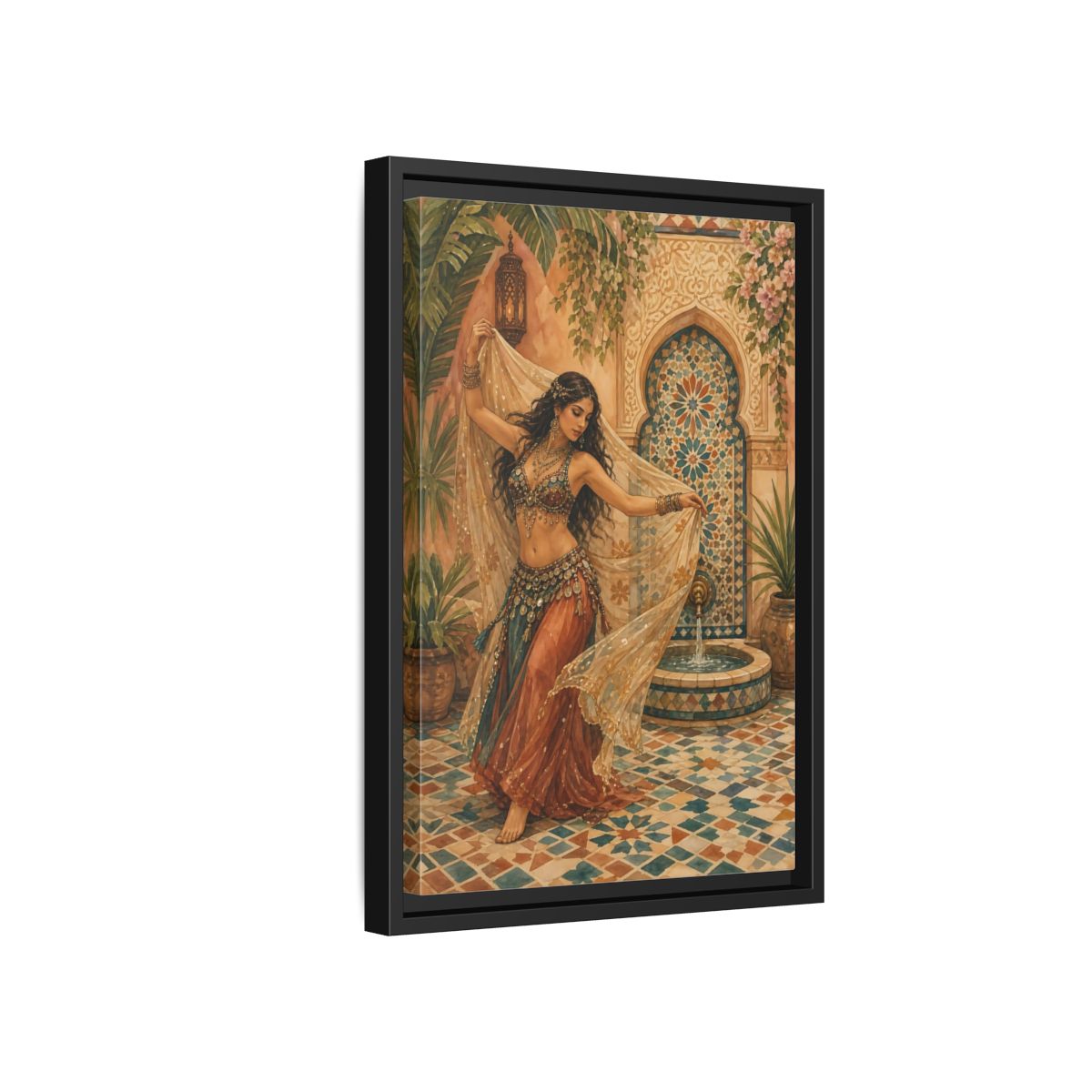 Side Mockup 6. Fairytale Belly Dancer Moroccan Dancer shown as framed canvas print