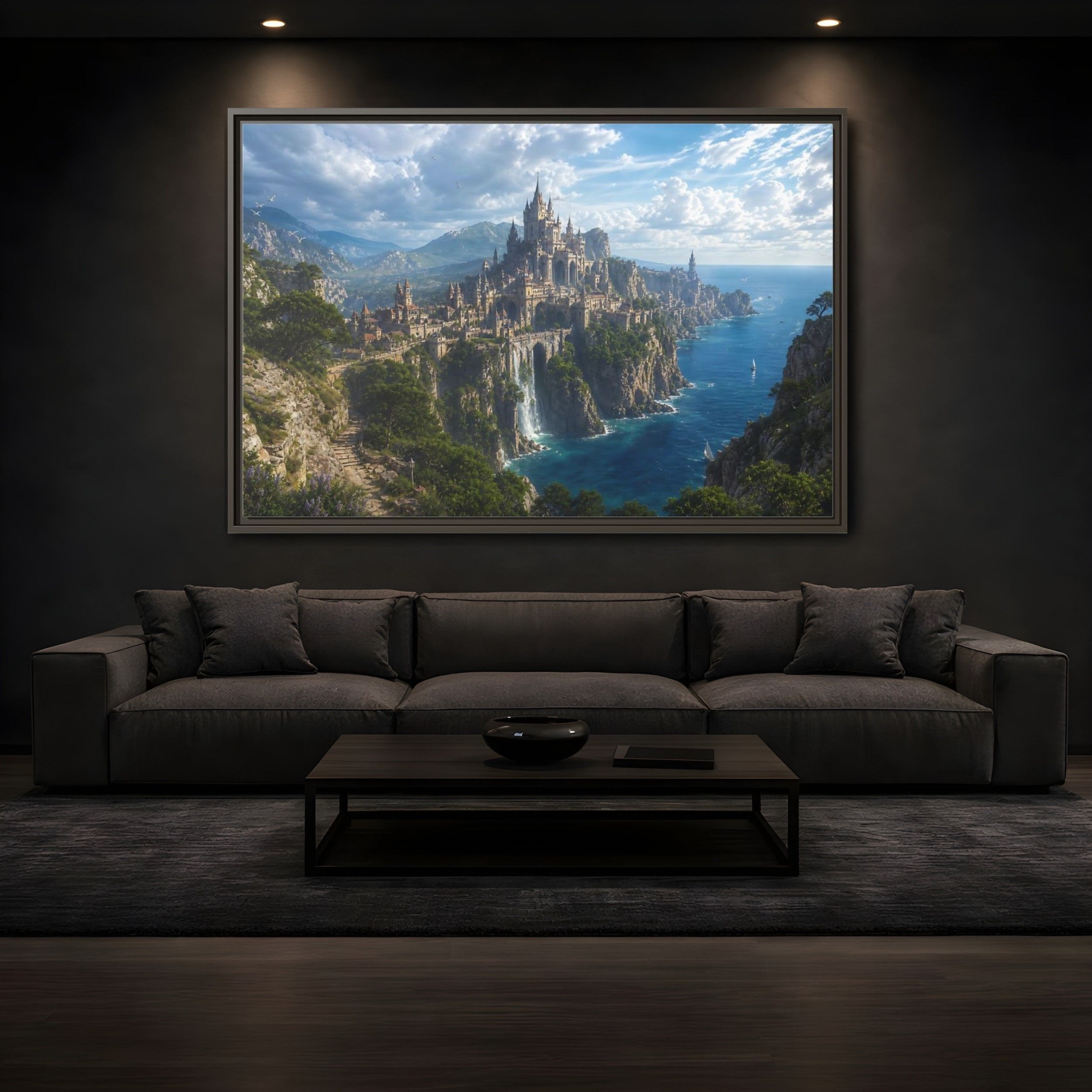 Mockup 3. Fairytale Castle Coastal Castle shown as stretched canvas wall art