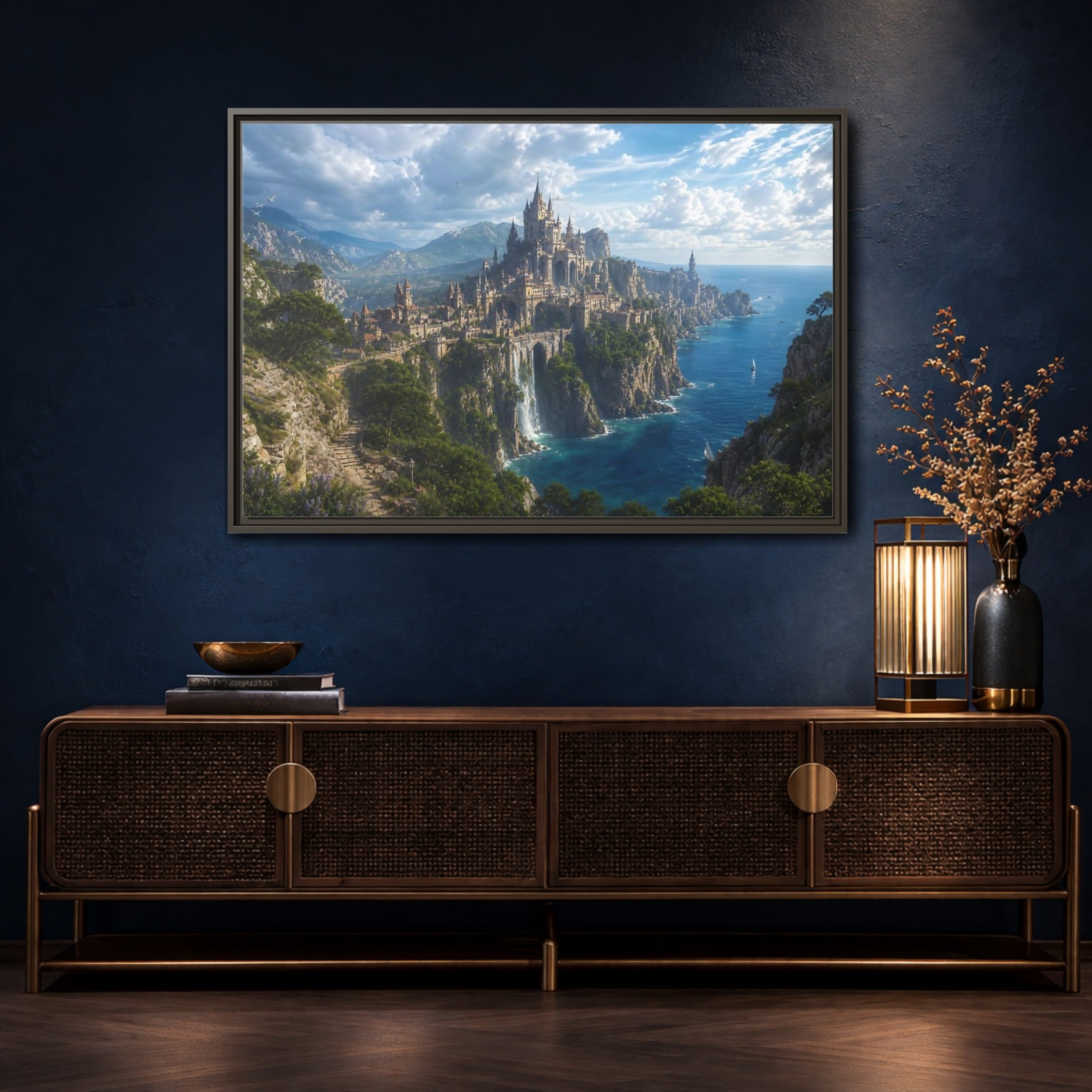 Mockup 4. Fairytale Castle Coastal Castle shown as stretched canvas wall art