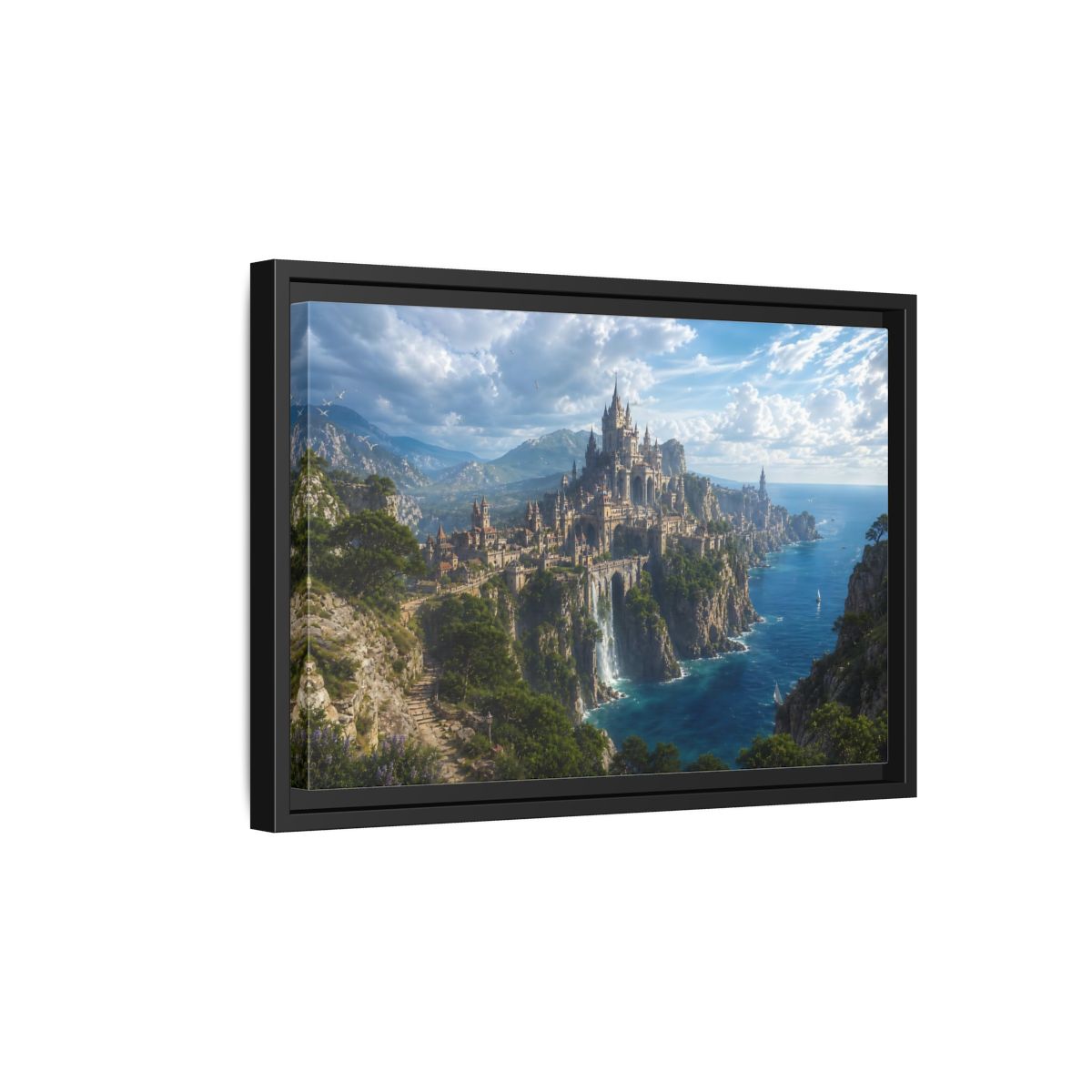 Side Mockup 6. Fairytale Castle Coastal Castle shown as stretched canvas wall art