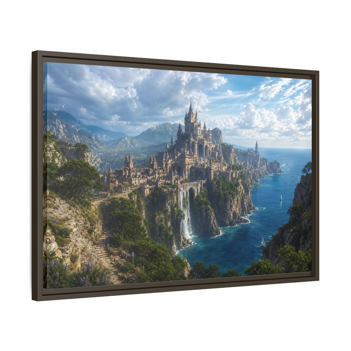 Side Mockup 11. Fairytale Castle Coastal Castle shown as stretched canvas wall art