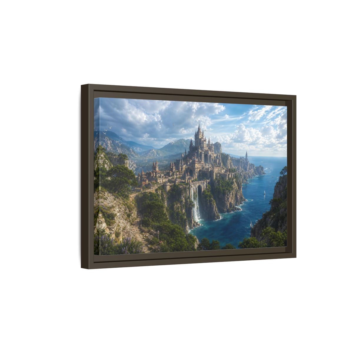 Side Mockup 5. Fairytale Castle Coastal Castle shown as stretched canvas wall art