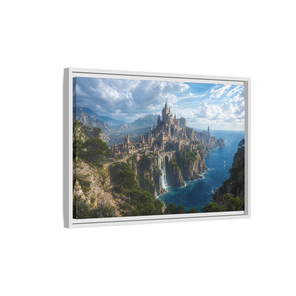 Side Mockup 1. Fairytale Castle Coastal Castle shown as stretched canvas wall art