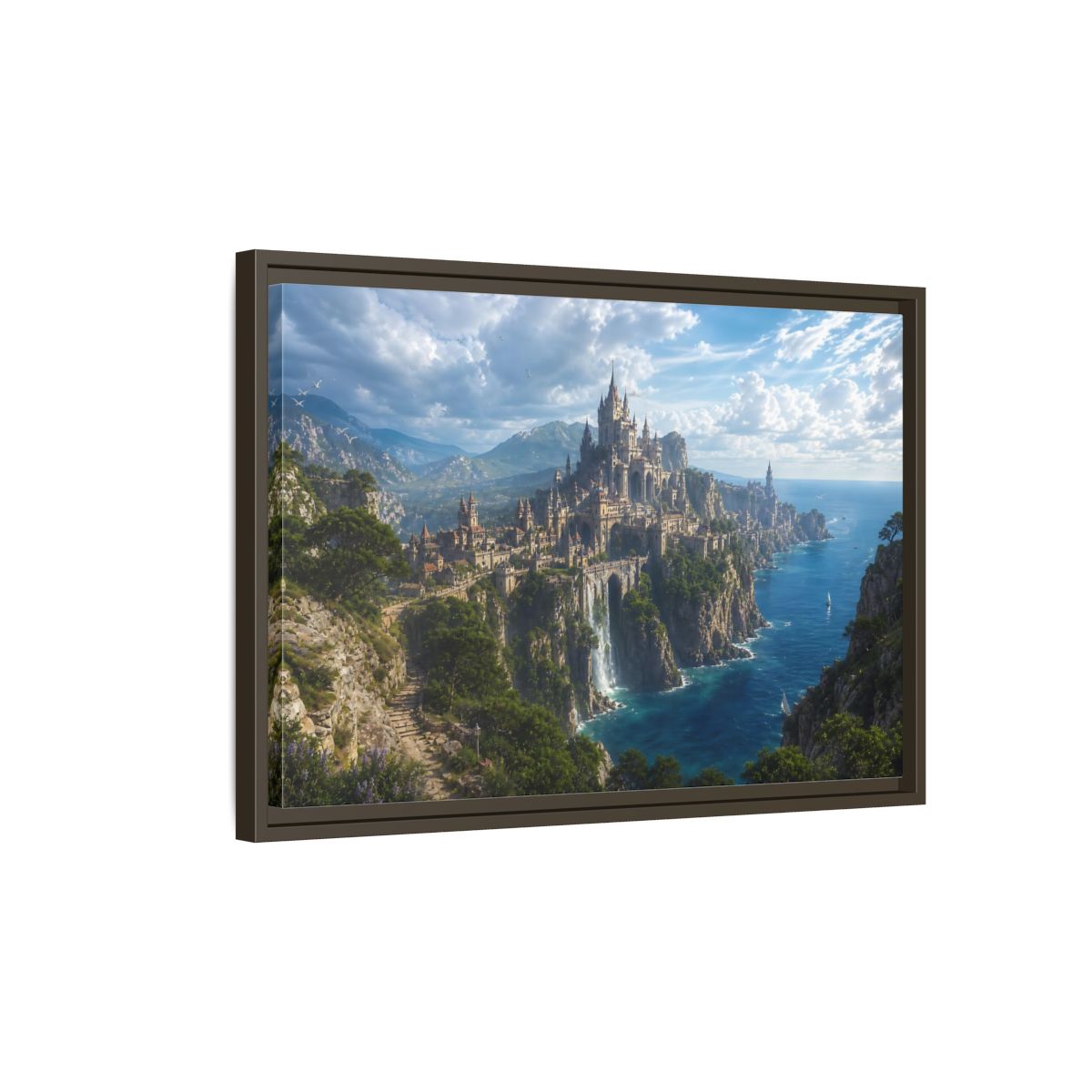 Side Mockup 2. Fairytale Castle Coastal Castle shown as stretched canvas wall art