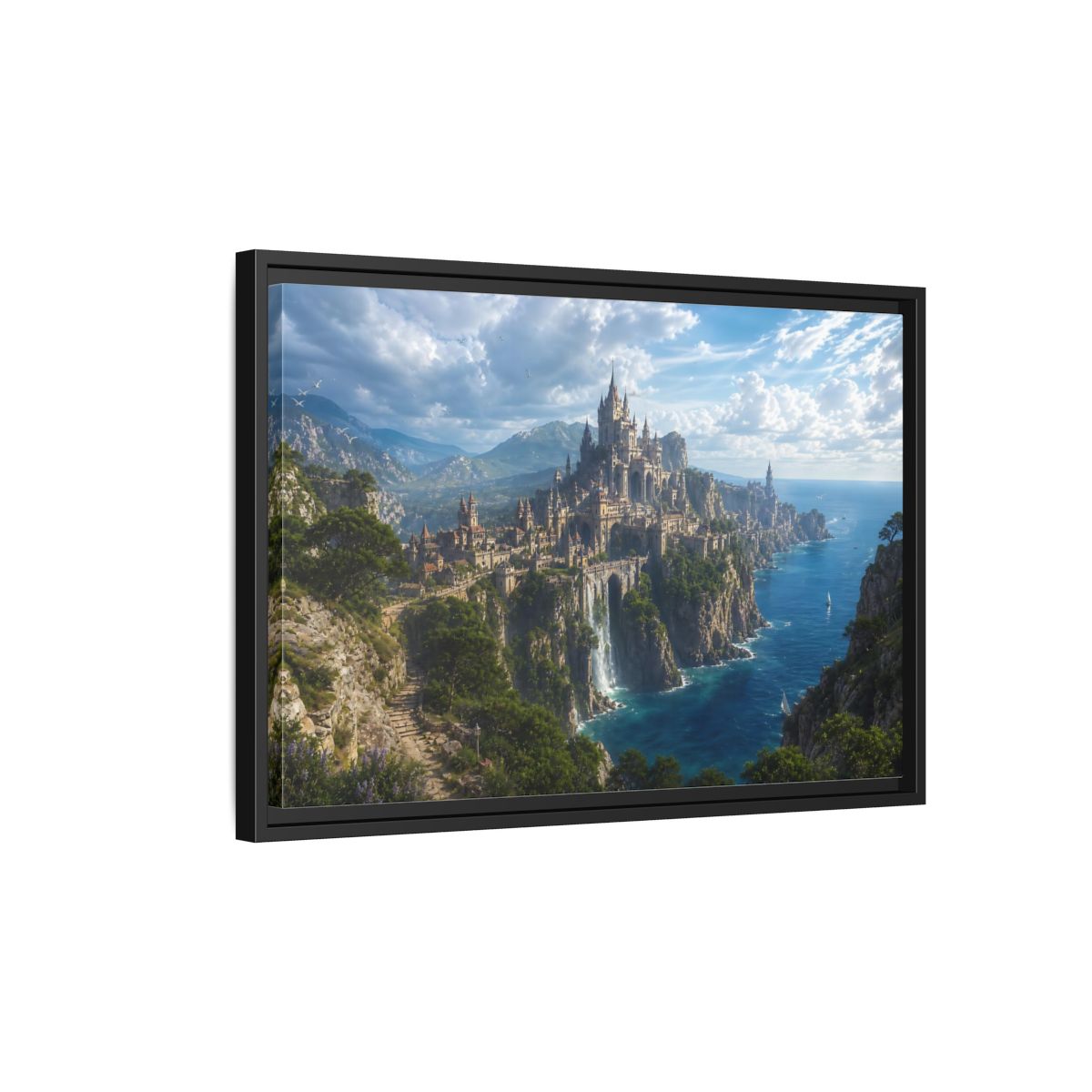 Side Mockup 3. Fairytale Castle Coastal Castle shown as stretched canvas wall art