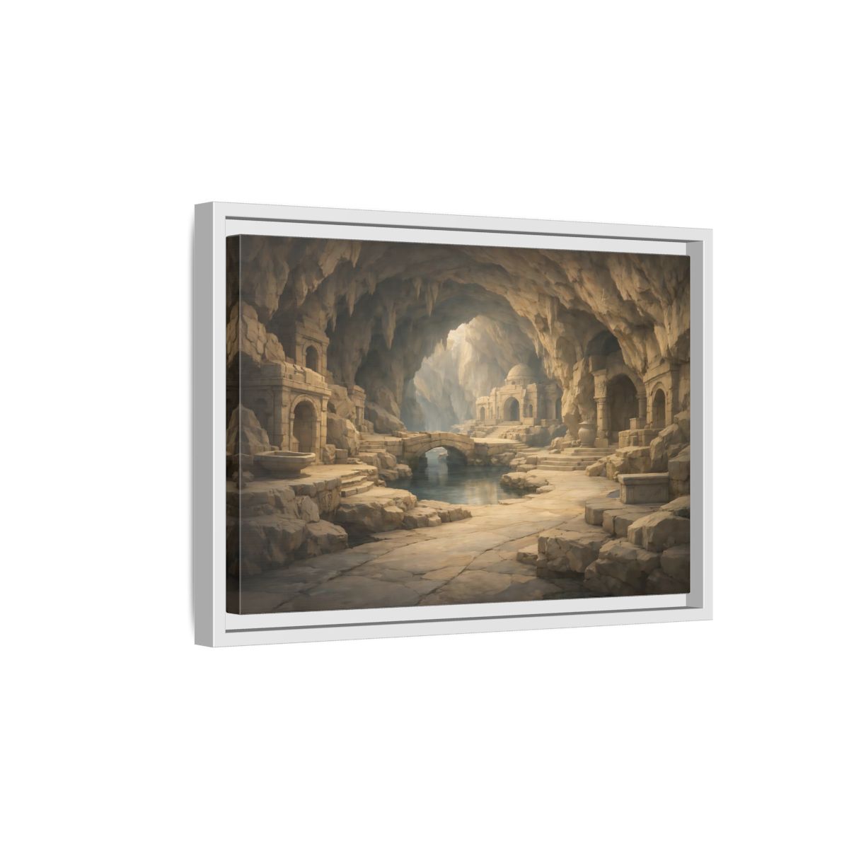 Side Mockup 4. Fairytale Cave City Ancient Cave shown as stretched canvas wall art