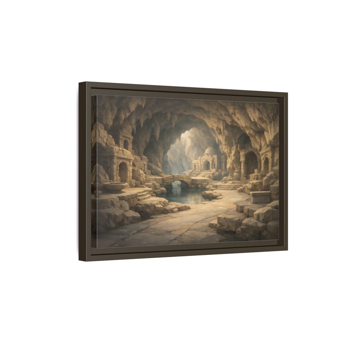 Side Mockup 5. Fairytale Cave City Ancient Cave shown as stretched canvas wall art