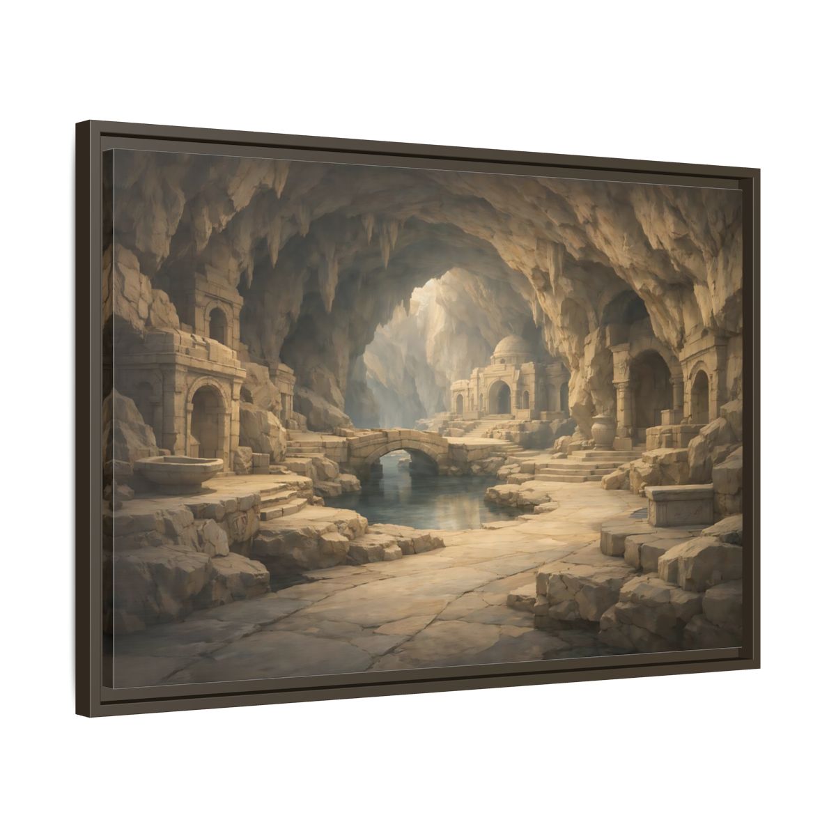Side Mockup 11. Fairytale Cave City Ancient Cave shown as stretched canvas wall art