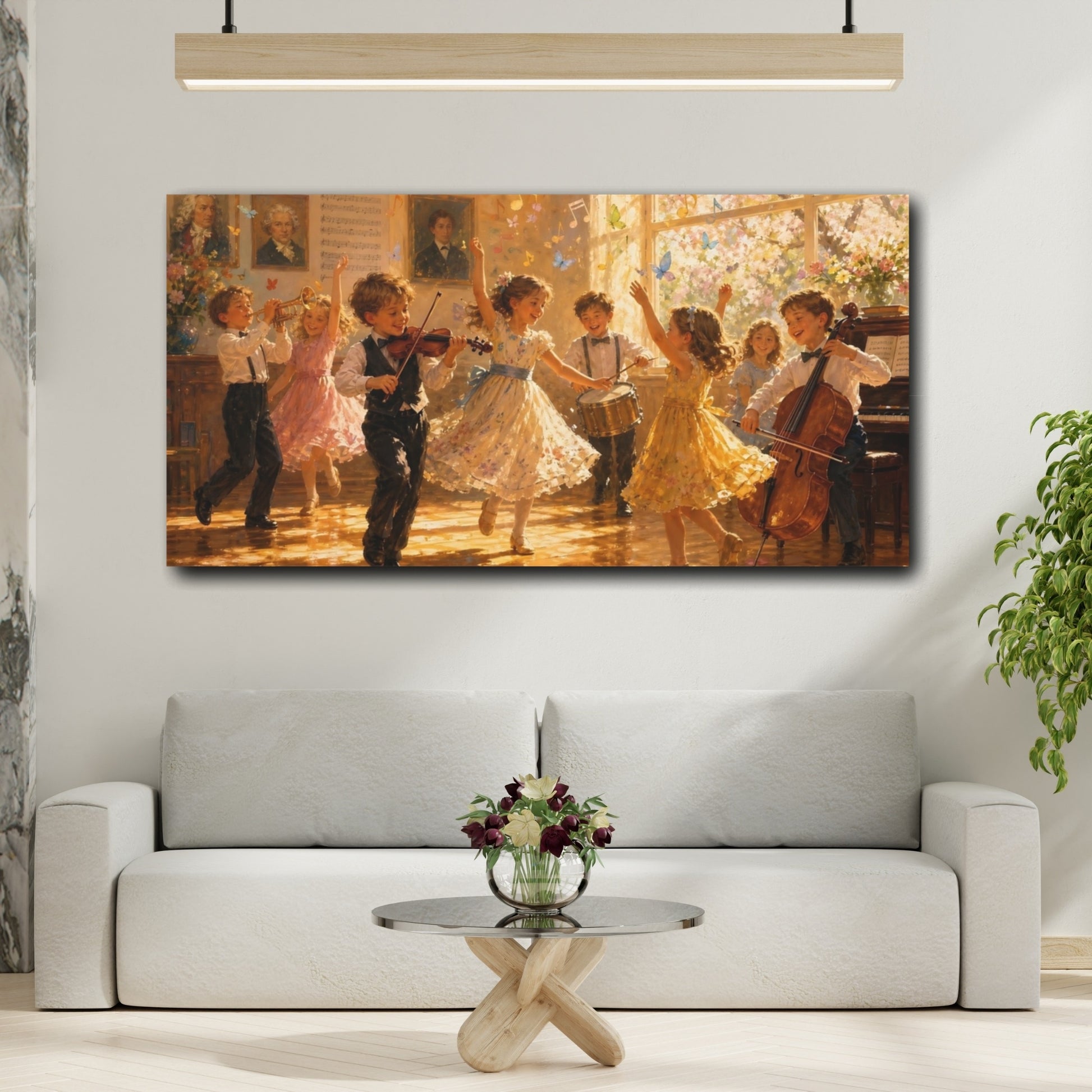 Mockup 2. Fairytale Children Playing Golden Hues shown as canvas print