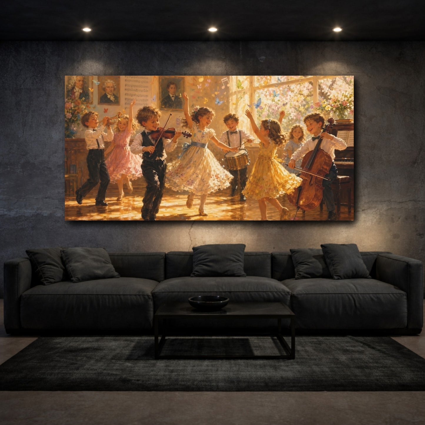 Mockup 3. Fairytale Children Playing Golden Hues shown as canvas print