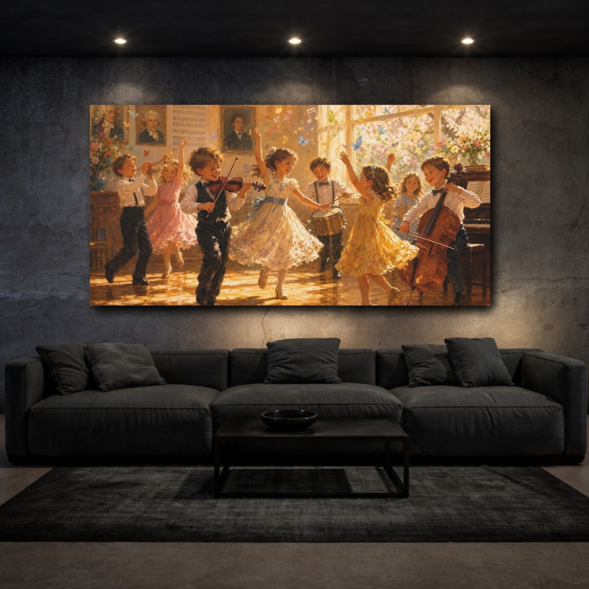 Mockup 3. Fairytale Children Playing Golden Hues shown as canvas print