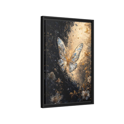 Side Mockup 3. Fairytale Crystal Butterfly Gold And Black shown as stretched canvas wall art