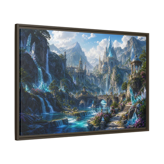 Main Mockup. Fairytale Crystal Castle Blue Crystal Castle shown as stretched canvas wall art