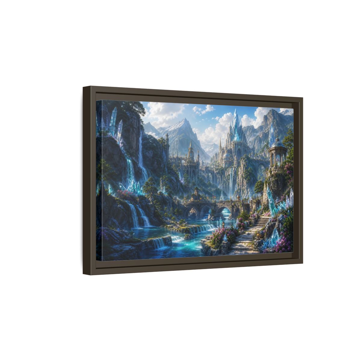 Side Mockup 5. Fairytale Crystal Castle Blue Crystal Castle shown as stretched canvas wall art