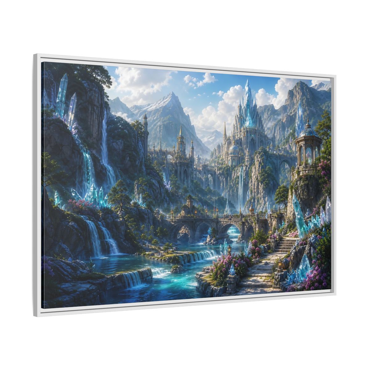 Side Mockup 7. Fairytale Crystal Castle Blue Crystal Castle shown as stretched canvas wall art