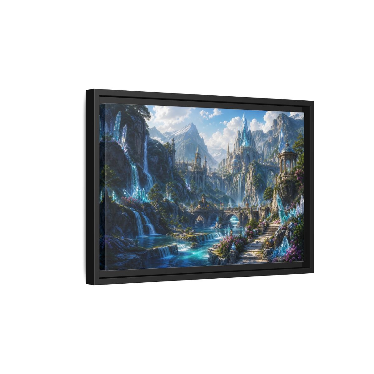 Side Mockup 6. Fairytale Crystal Castle Blue Crystal Castle shown as stretched canvas wall art