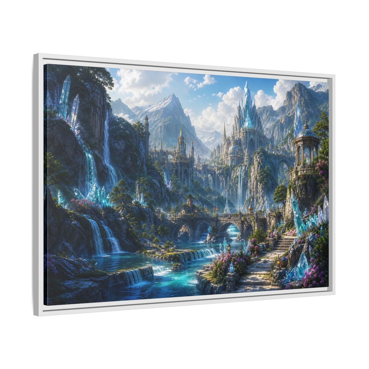 Side Mockup 9. Fairytale Crystal Castle Blue Crystal Castle shown as stretched canvas wall art