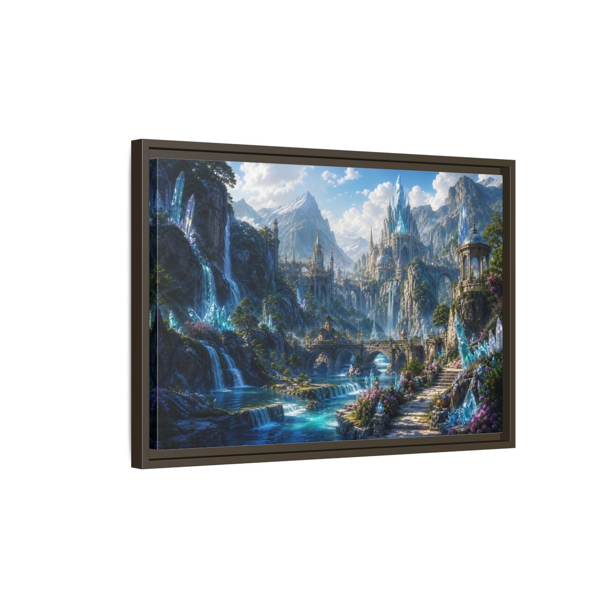 Side Mockup 2. Fairytale Crystal Castle Blue Crystal Castle shown as stretched canvas wall art