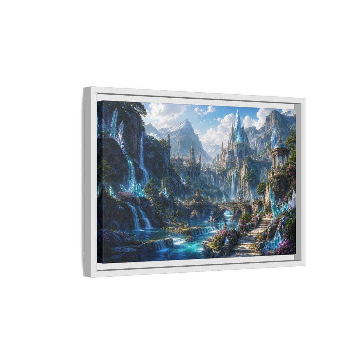 Side Mockup 4. Fairytale Crystal Castle Blue Crystal Castle shown as stretched canvas wall art