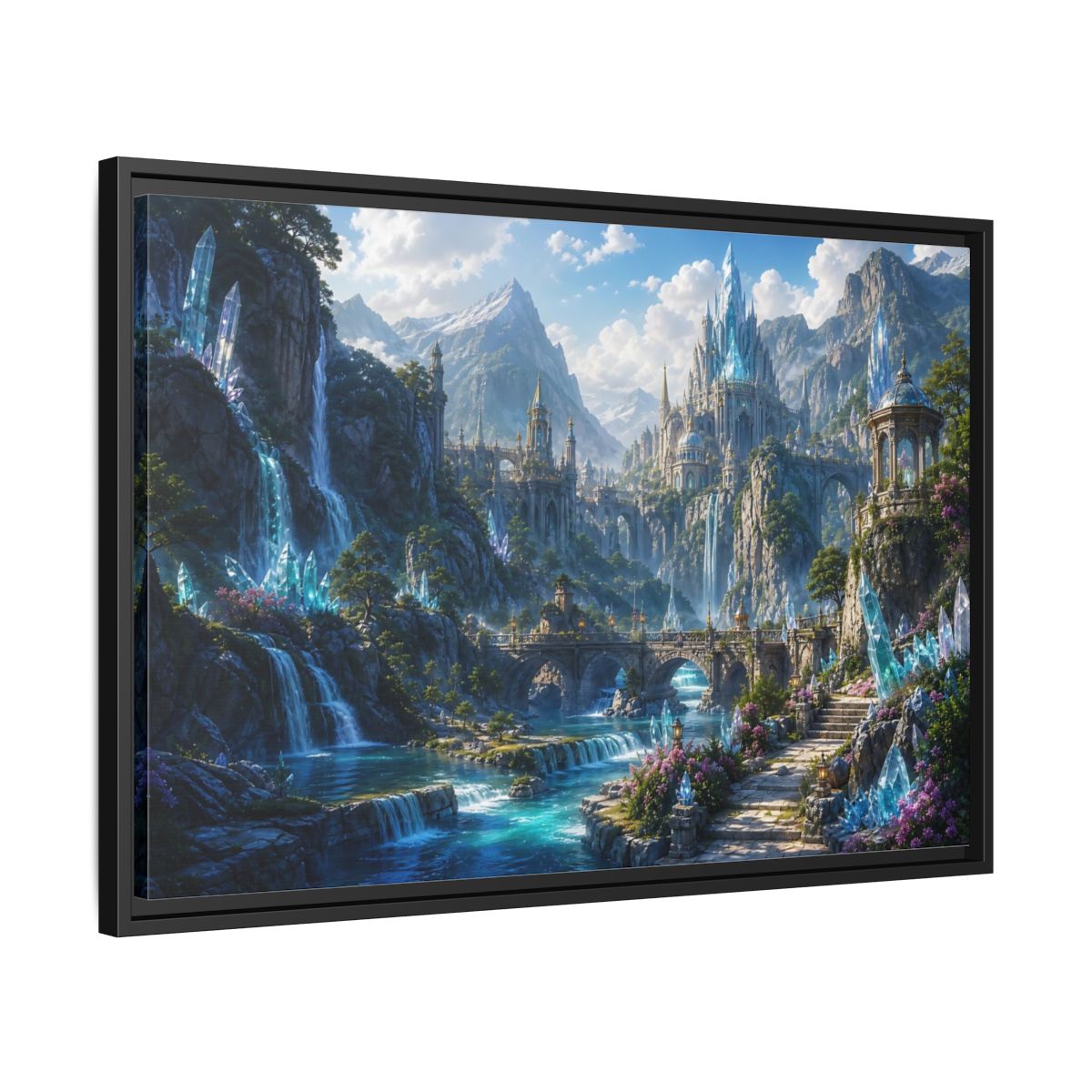Side Mockup 14. Fairytale Crystal Castle Blue Crystal Castle shown as stretched canvas wall art