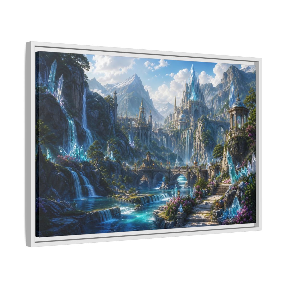 Side Mockup 10. Fairytale Crystal Castle Blue Crystal Castle shown as stretched canvas wall art