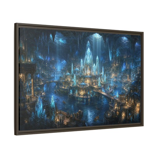Main Mockup. Fairytale Crystal City Blue Crystal City shown as stretched canvas wall art