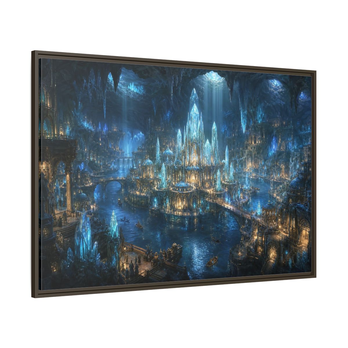Side Mockup 8. Fairytale Crystal City Blue Crystal City shown as stretched canvas wall art