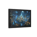 Side Mockup 6. Fairytale Crystal City Blue Crystal City shown as stretched canvas wall art