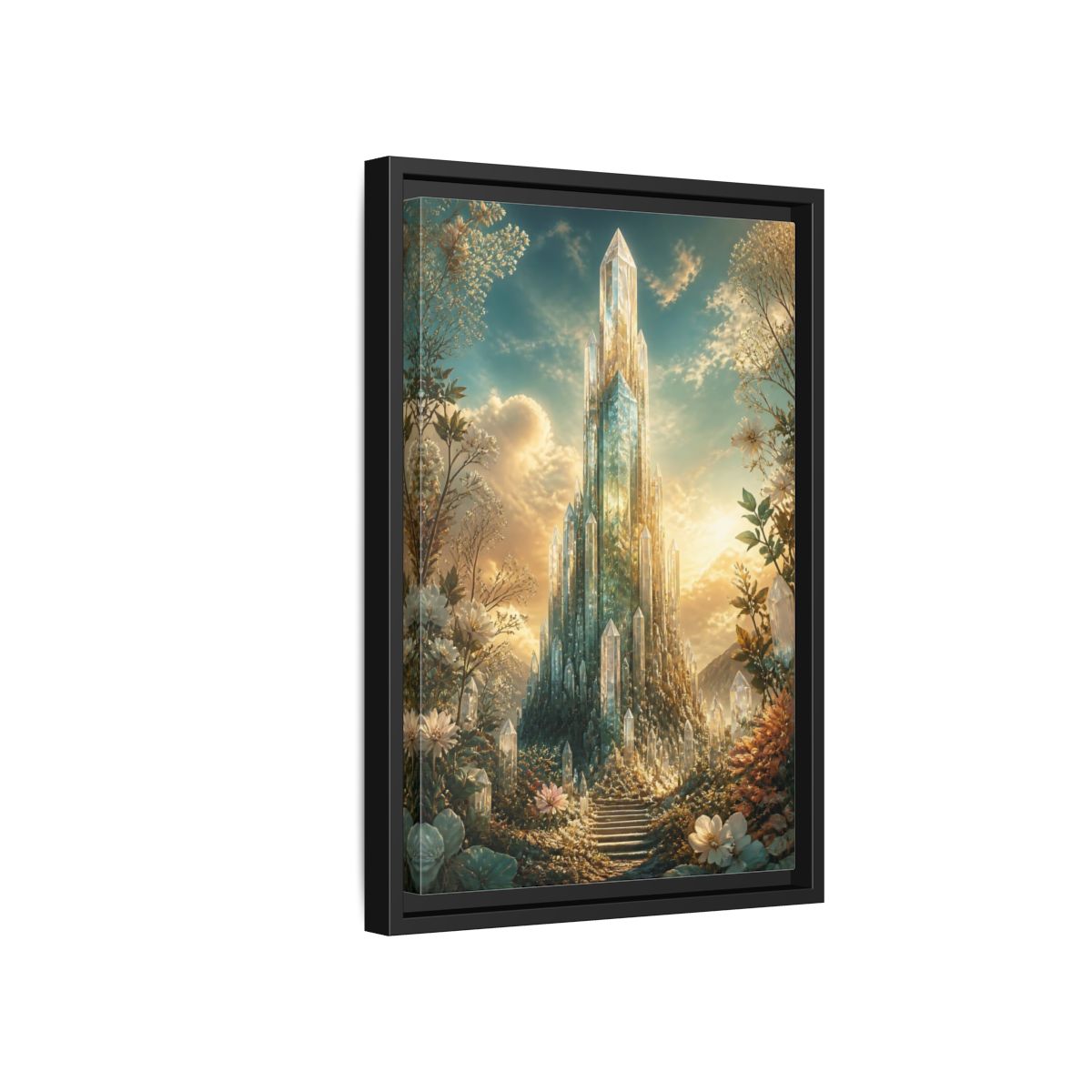 Fairytale Crystal Palace Golden Framed Canvas Wall Art - Fantasy Living Room, Above Fireplace shown as canvas wall art