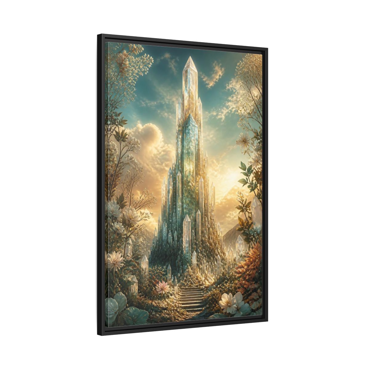 Fairytale Crystal Palace Golden Framed Canvas Wall Art - Fantasy Living Room, Above Fireplace shown as canvas wall art