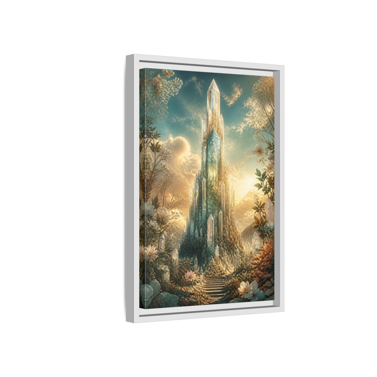 Fairytale Crystal Palace Golden Framed Canvas Wall Art - Fantasy Living Room, Above Fireplace shown as canvas wall art
