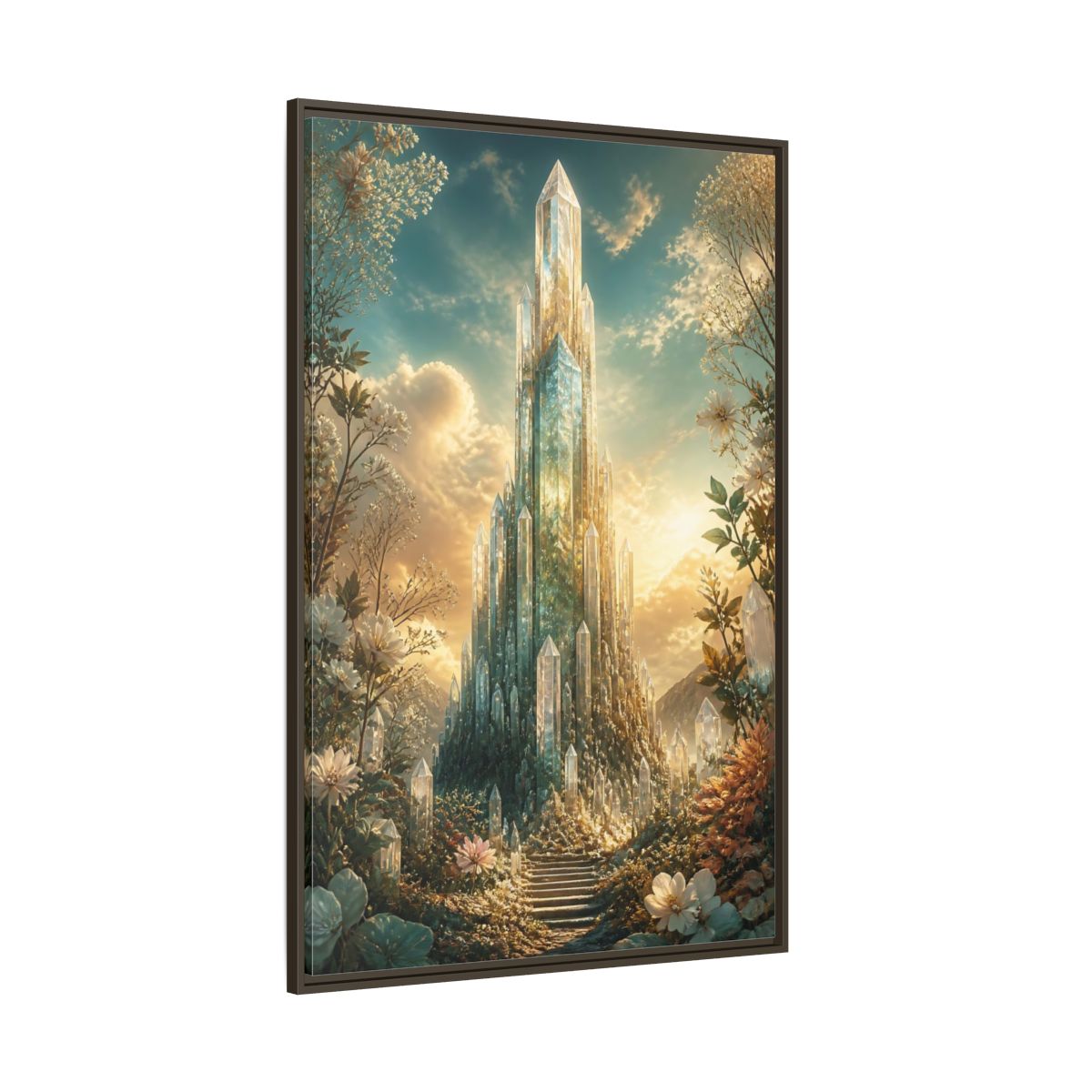 Fairytale Crystal Palace Golden Framed Canvas Wall Art - Fantasy Living Room, Above Fireplace shown as canvas wall art