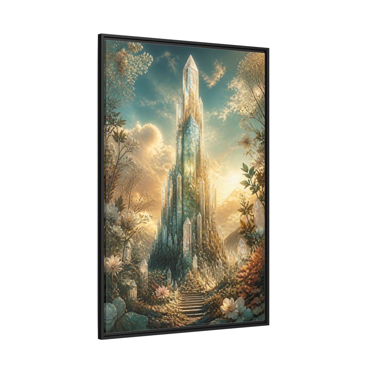 Fairytale Crystal Palace Golden Framed Canvas Wall Art - Fantasy Living Room, Above Fireplace shown as canvas wall art