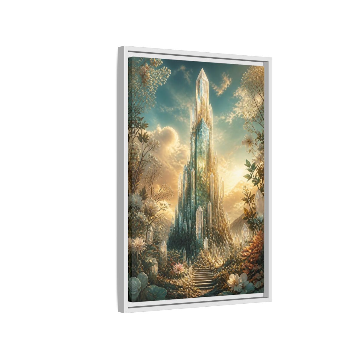 Fairytale Crystal Palace Golden Framed Canvas Wall Art - Fantasy Living Room, Above Fireplace shown as canvas wall art