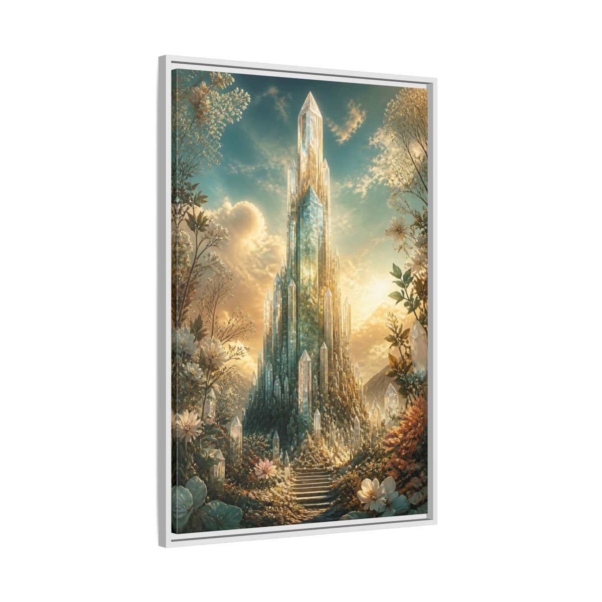 Fairytale Crystal Palace Golden Framed Canvas Wall Art - Fantasy Living Room, Above Fireplace shown as canvas wall art