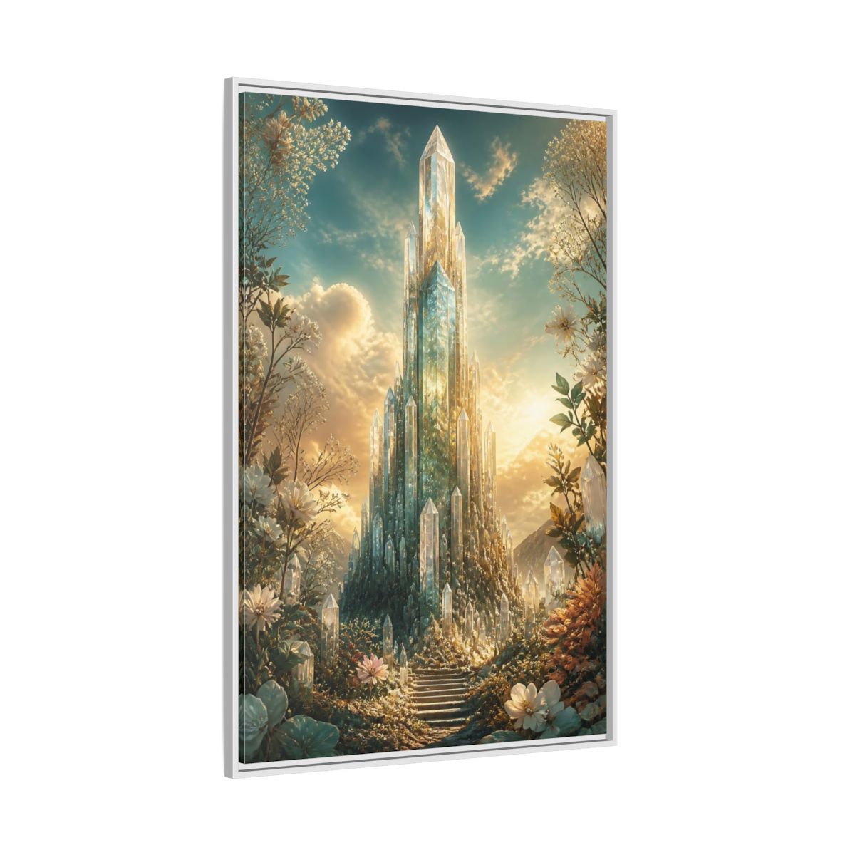 Fairytale Crystal Palace Golden Framed Canvas Wall Art - Fantasy Living Room, Above Fireplace shown as canvas wall art