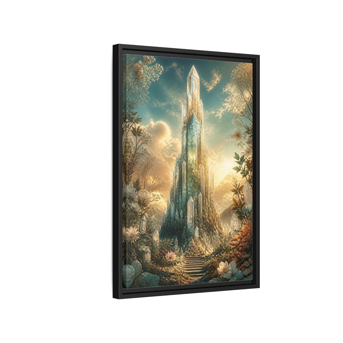 Fairytale Crystal Palace Golden Framed Canvas Wall Art - Fantasy Living Room, Above Fireplace shown as canvas wall art