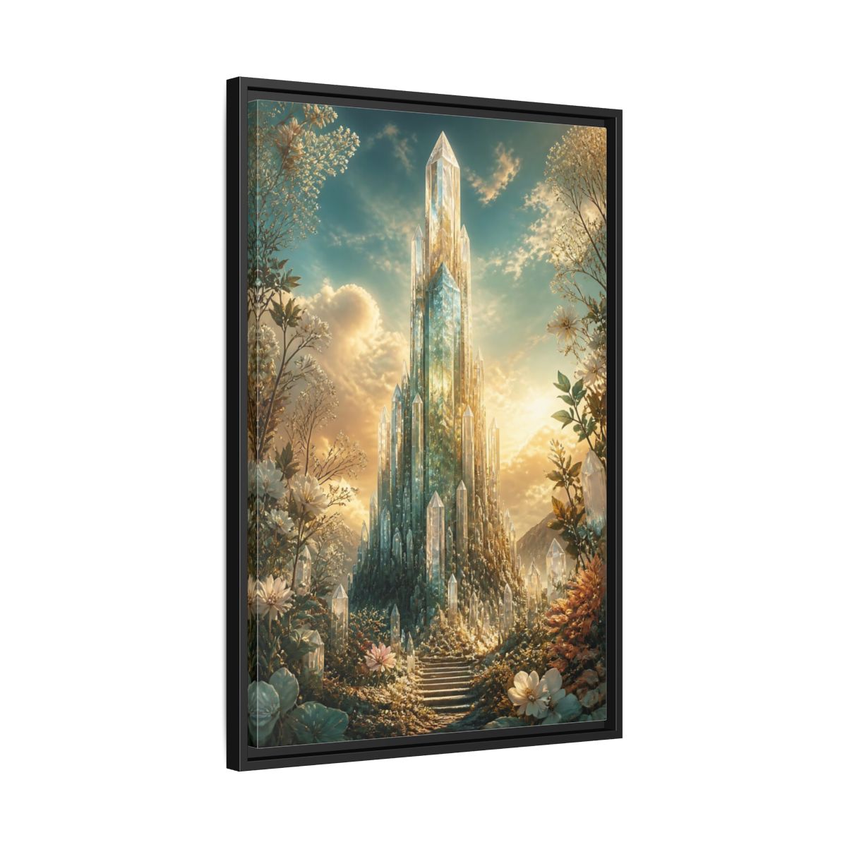 Fairytale Crystal Palace Golden Framed Canvas Wall Art - Fantasy Living Room, Above Fireplace shown as canvas wall art
