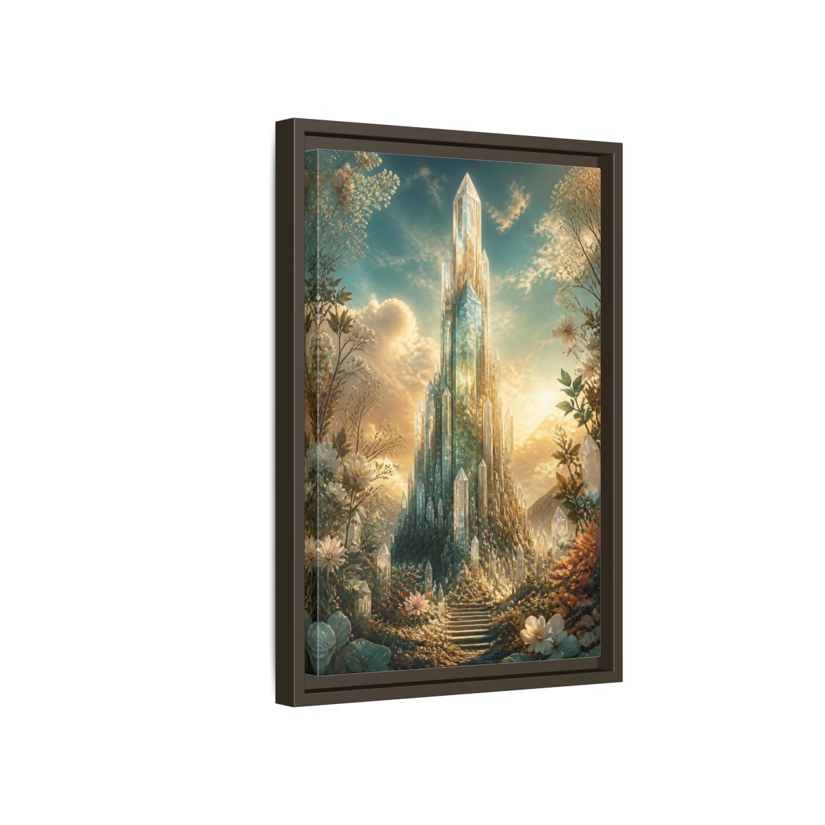 Fairytale Crystal Palace Golden Framed Canvas Wall Art - Fantasy Living Room, Above Fireplace shown as canvas wall art